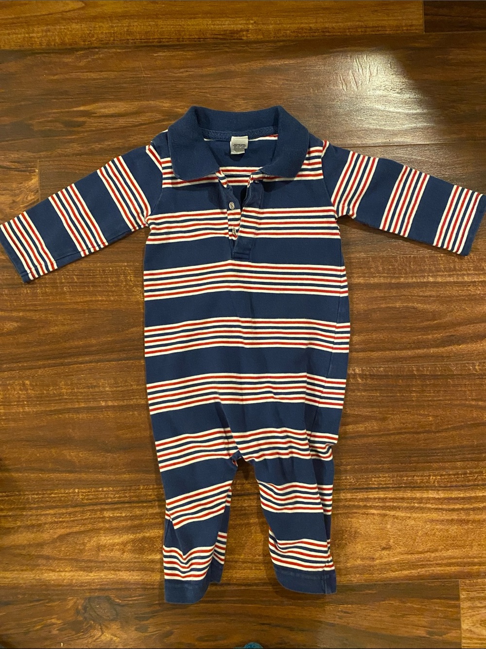 GAP Vintage Navy, Red & White Striped Polo One-Piece Romper 3-6 months